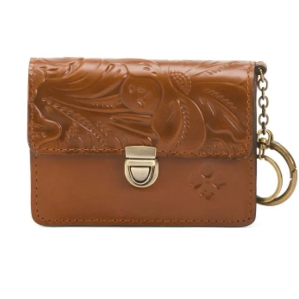 Patricia Nash Mini Lanza Leather Wallet Key Ring Tooled Floral NWT